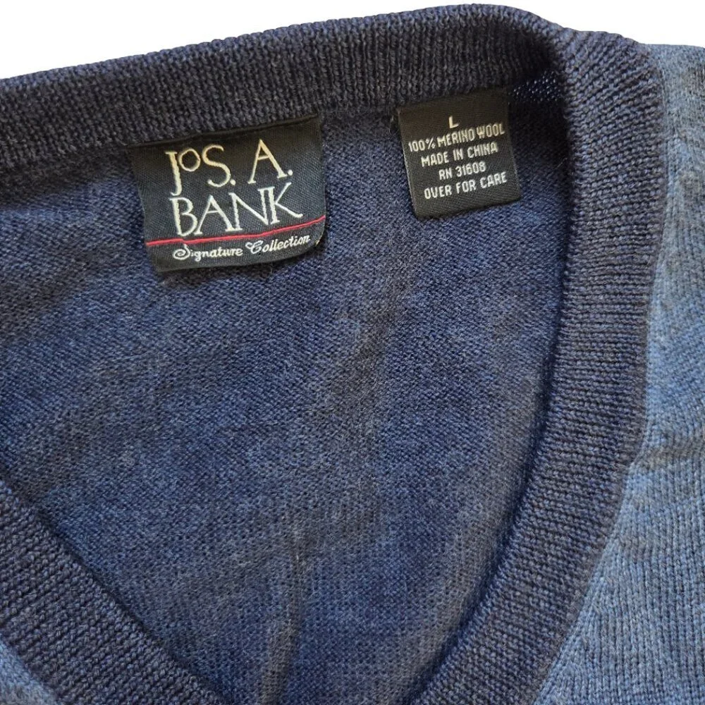 Jos. A. Bank Sweater 100% Merino Wool Men's Large Two-toned Blue Classic Preppy